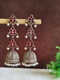 Antique Oxidised Pearl Drop Jhumka Earrings | AMOLA