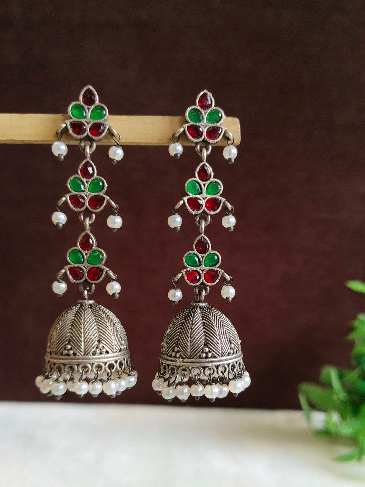 Antique Oxidised Pearl Drop Jhumka Earrings | AMOLA
