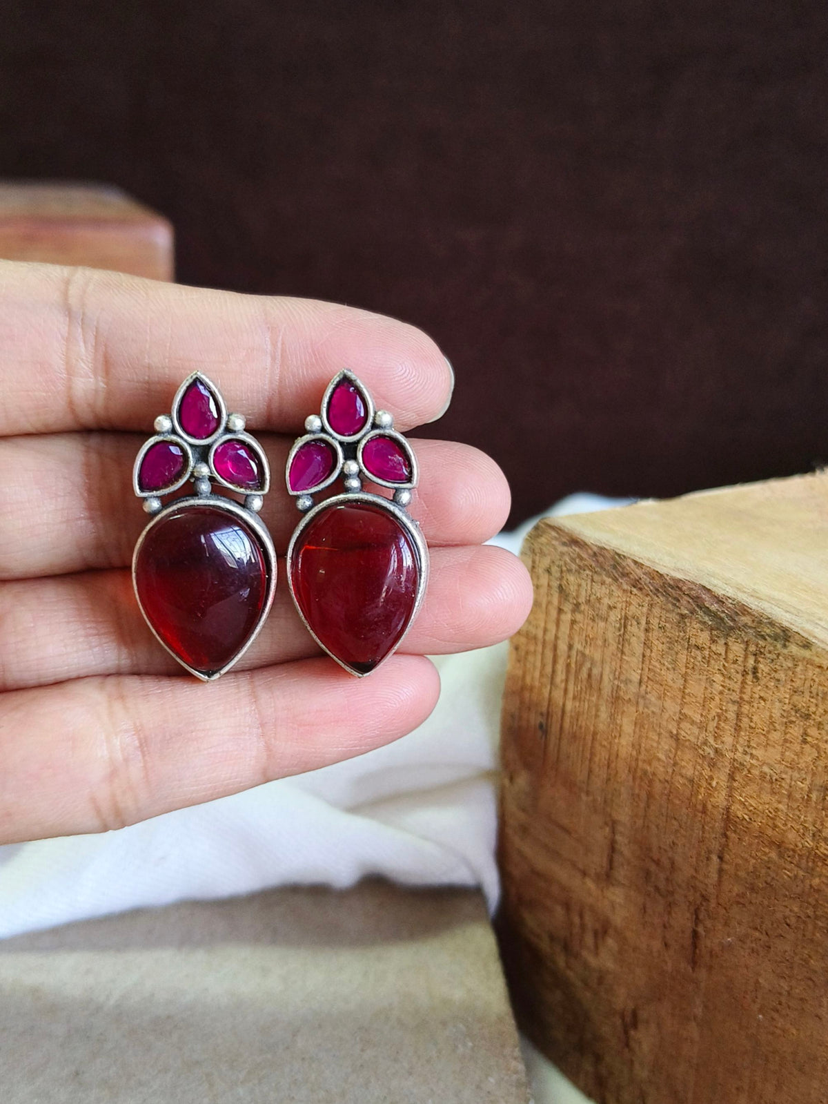Antique Oxidized Monalisa Stone Studs | AMOLA