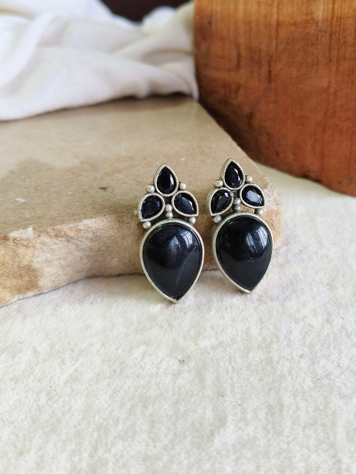 Antique Oxidized Monalisa Stone Studs | AMOLA