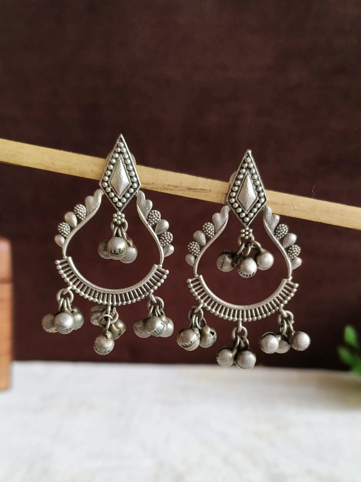 Antique Silver Plated Stud Earring with Ghungroo | AMOLA