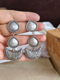 Silver Oxidised Half Moon Pear Drop Earrings | AMOLA