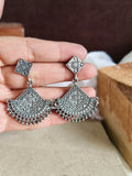 Oxidised Square Motif Silver Plated Dangler Earrings | AMOLA