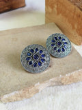 Oxidised Silver Round Gemstone Studs | AMOLA