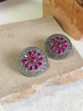 Oxidised Silver Round Gemstone Studs | AMOLA