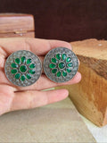 Oxidised Silver Round Gemstone Studs | AMOLA