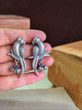 Charming Oxidized Silver Parrot Stud Earrings | AMOLA