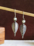 Oxidized Pearl Leaf Hook Earrings | AMOLA