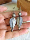 Oxidized Pearl Leaf Hook Earrings | AMOLA
