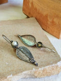 Oxidized Pearl Leaf Hook Earrings | AMOLA