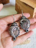 Silver Look-Alike Shankh Oxidised Hook Earrings | AMOLA