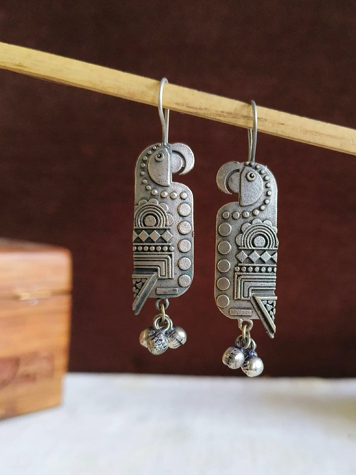 Silver Parrot Ghungroo Drop Earrings | AMOLA