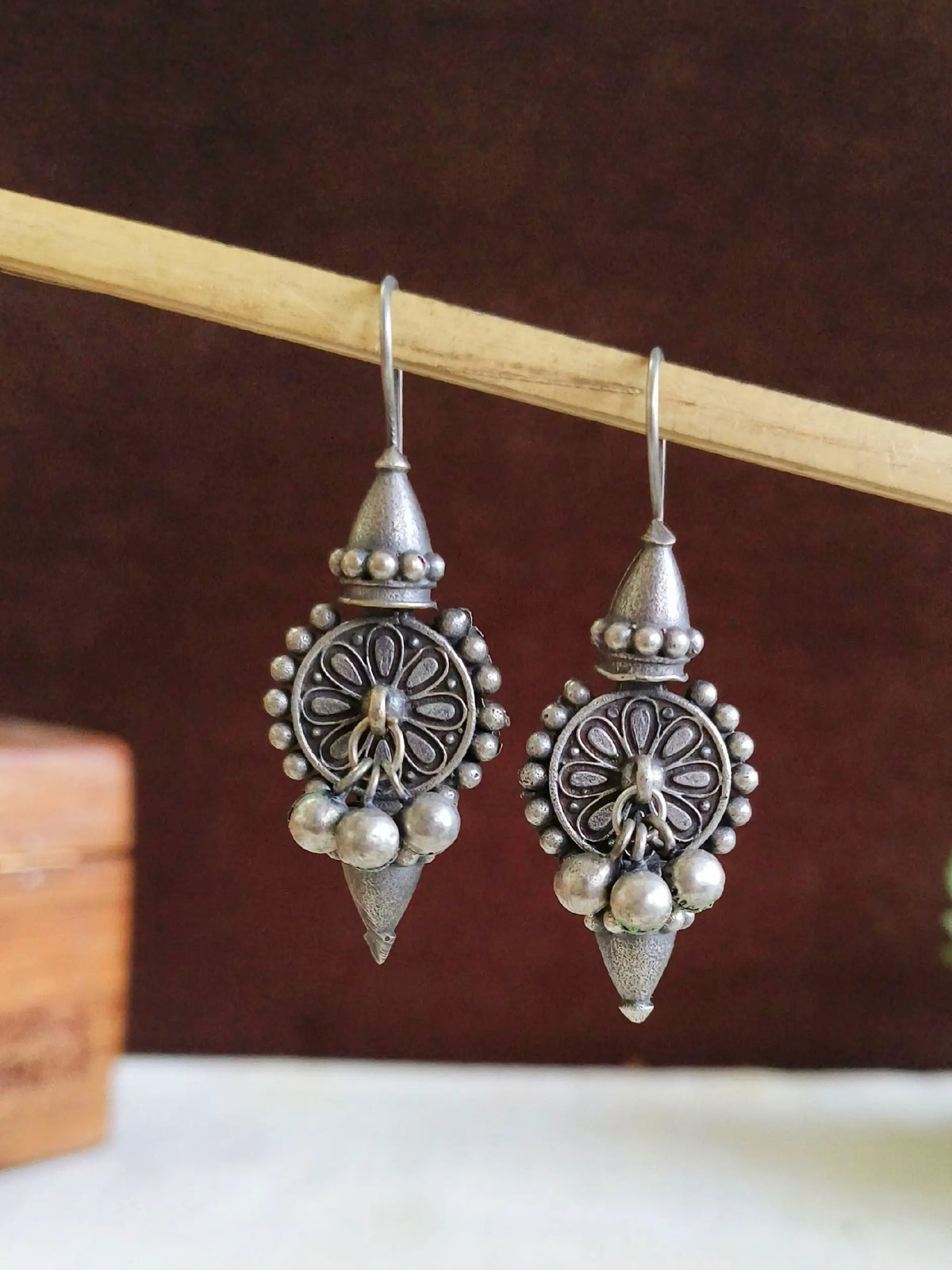 Navratri Oxidised Silver Hook Earrings | AMOLA