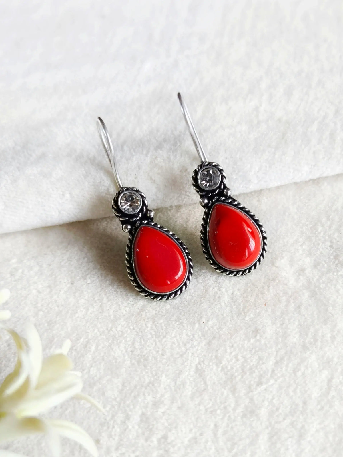 Oxidized teardrop Drop Monalisa Stone Earrings | AMOLA
