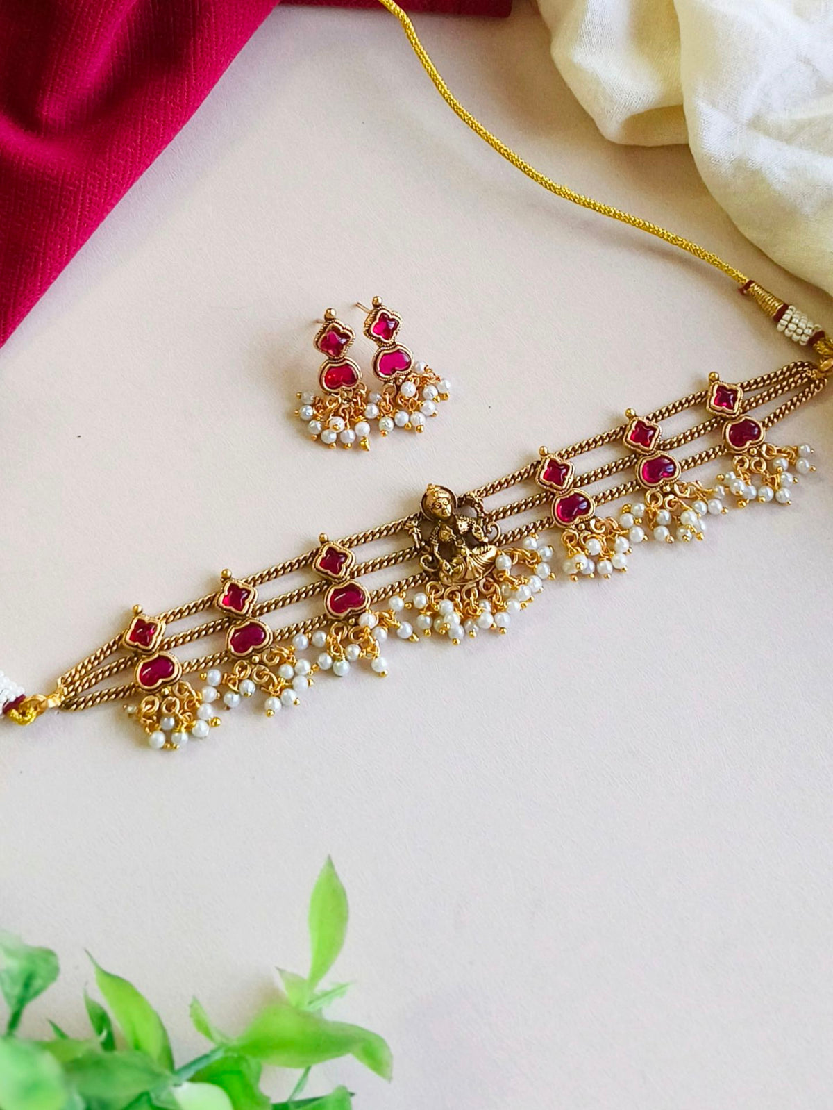 Divine Lakshmi Gold-Plated Temple Choker Set | AMOLA