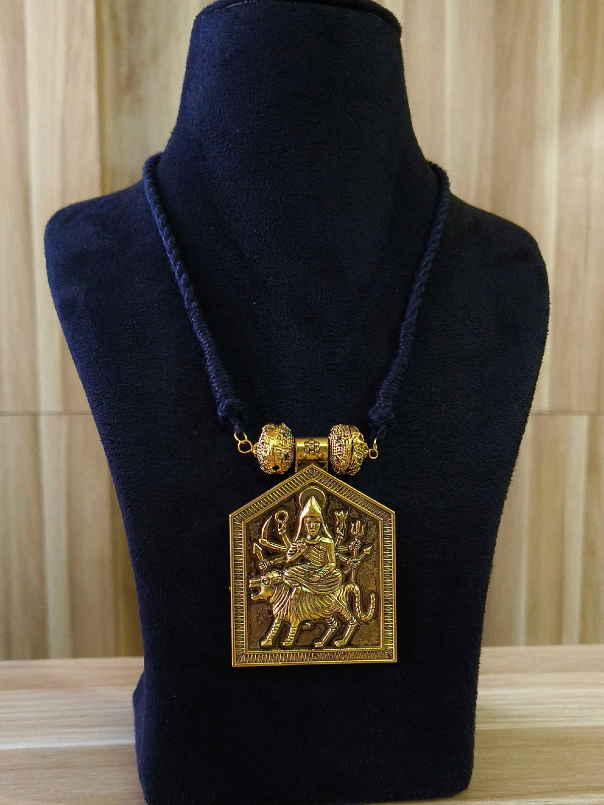 Golden German Silver Durga Pendant | AMOLA