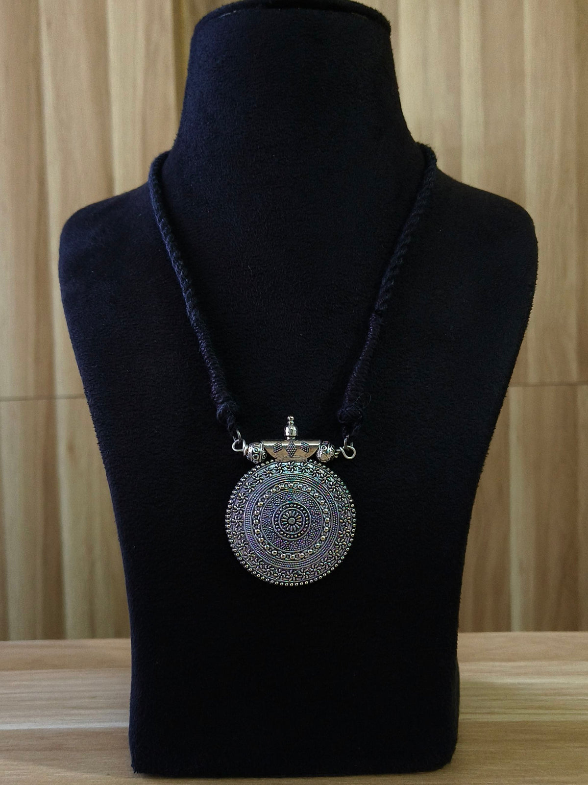 German Silver Mandala Disc Pendant | AMOLA