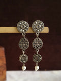 Oxidized Mandala Floral Droplet Dangler Earrings | AMOLA