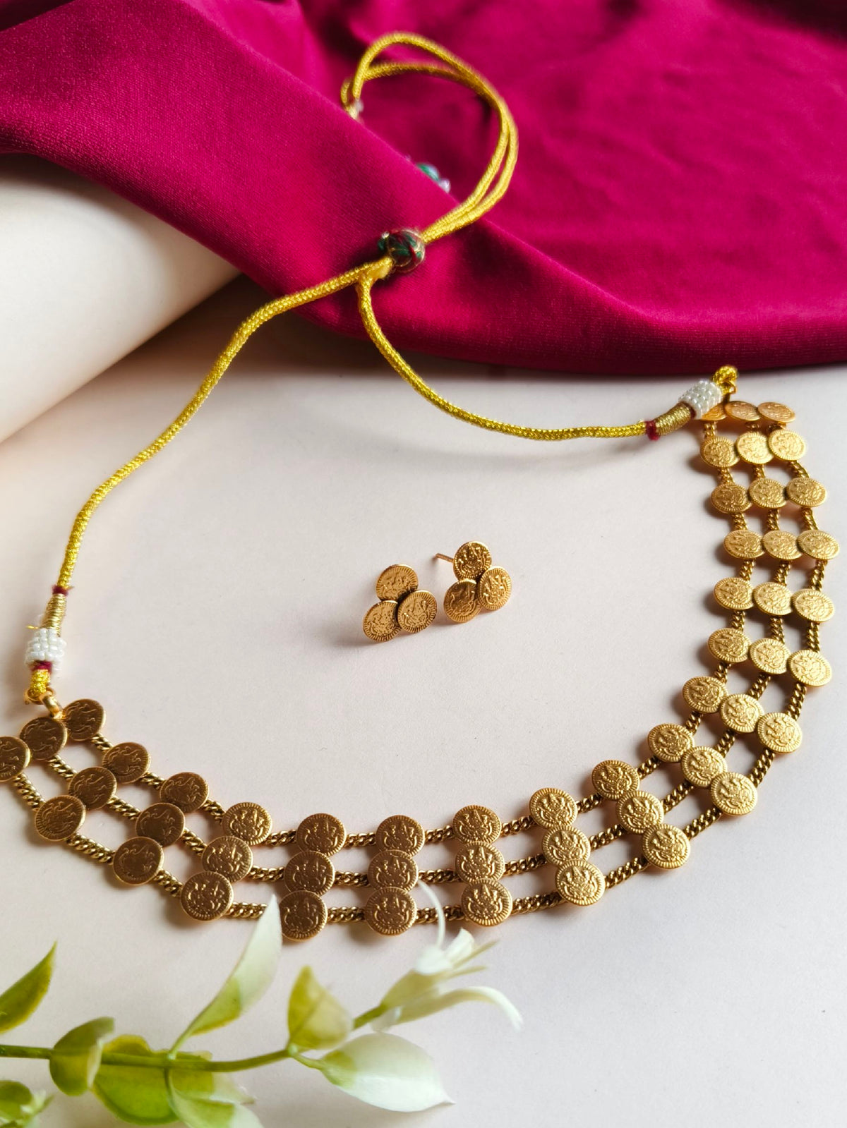 Three Layer Lakshmi Coin Temple Choker | AMOLA
