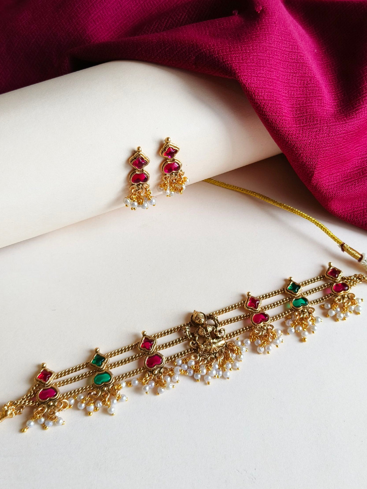Gold Plated Laxmi Temple Choker Necklace | AMOLA