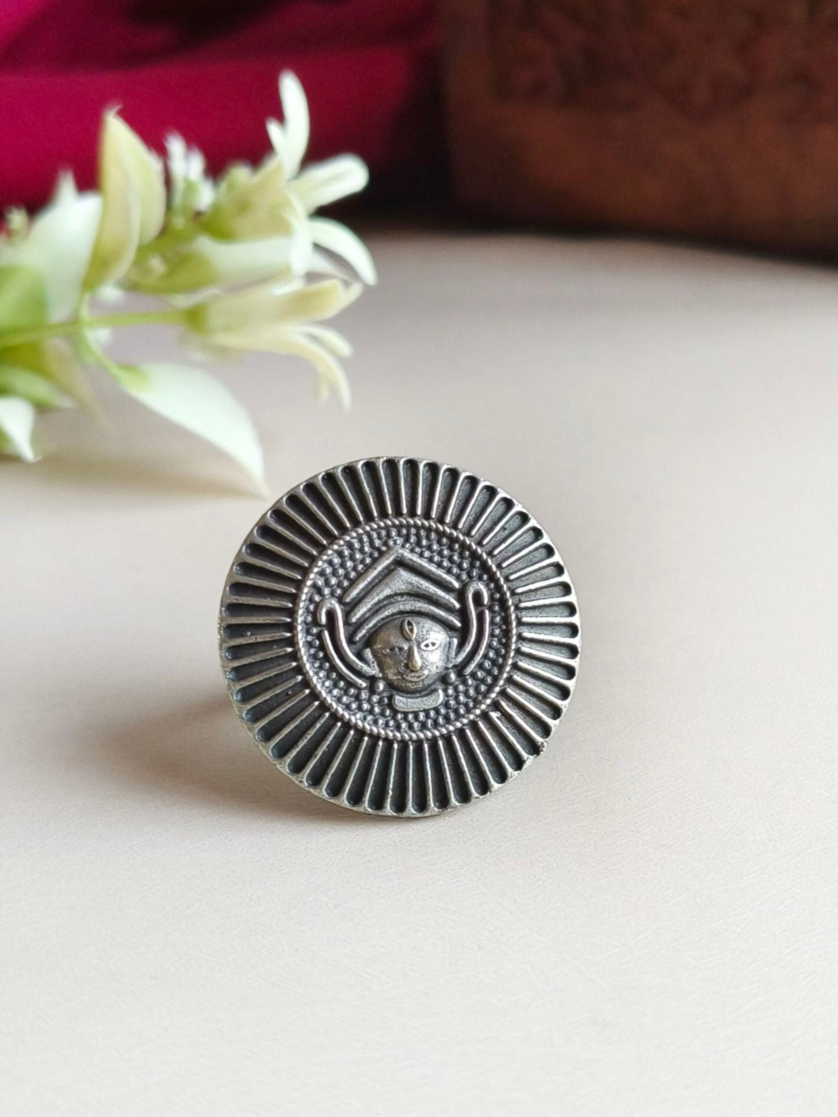 Divine Oxidised Mata Ji Finger Ring | AMOLA