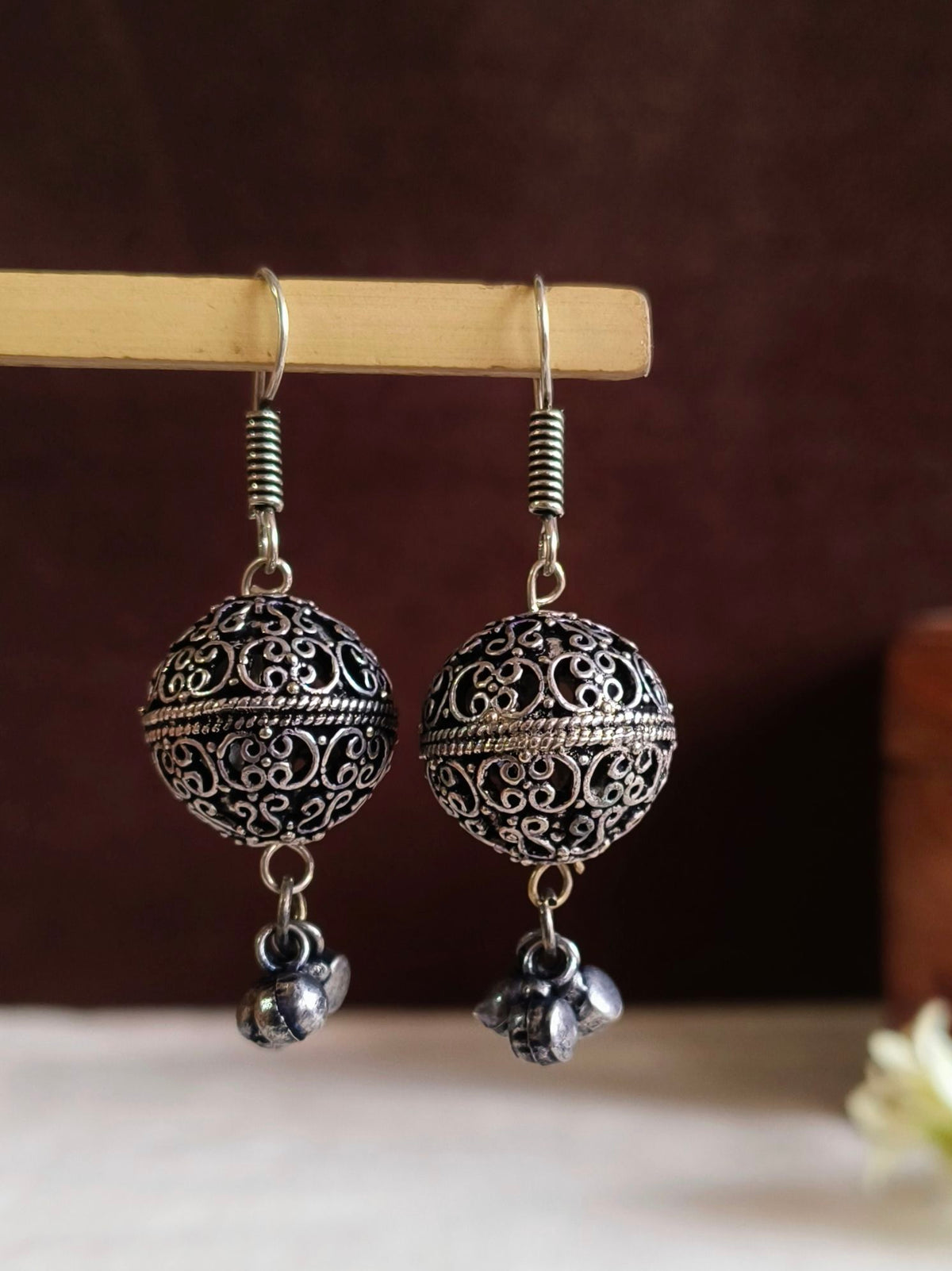 Oxidised Silver Ball Hook Earrings | AMOLA
