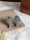 Oxidized Silver Fish Motif Stud Earrings | AMOLA