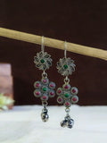 Oxidized Silver Hanging Floral Hook Earrings | AMOLA