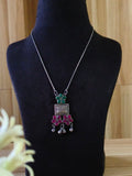 Silver Plated oxidized Statement Pendant & Chain | AMOLA