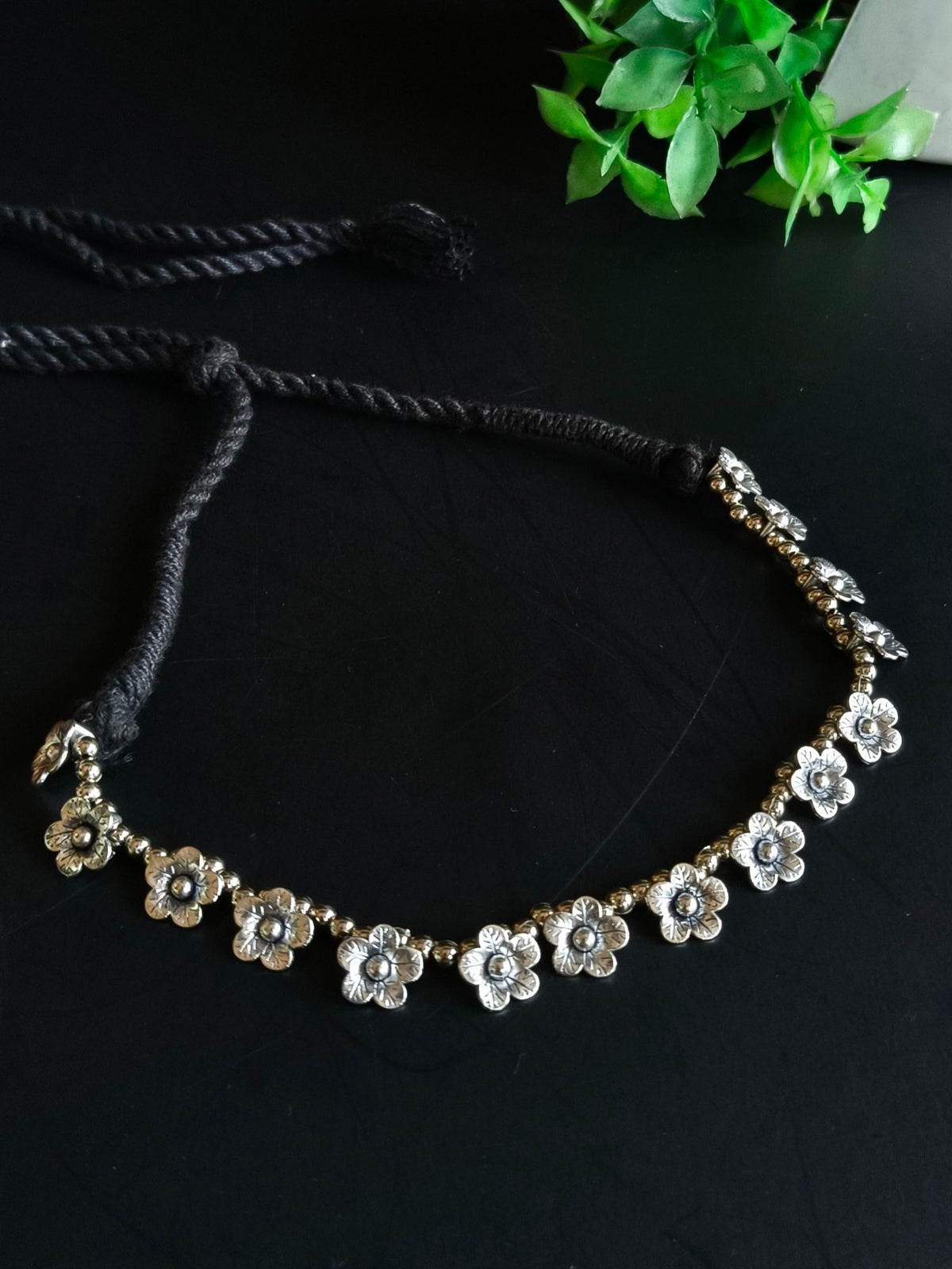Floral Bohemian German Silver Choker | AMOLA