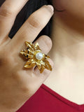 Pearl Floral Stainless Steel Statement Ring | AMOLA