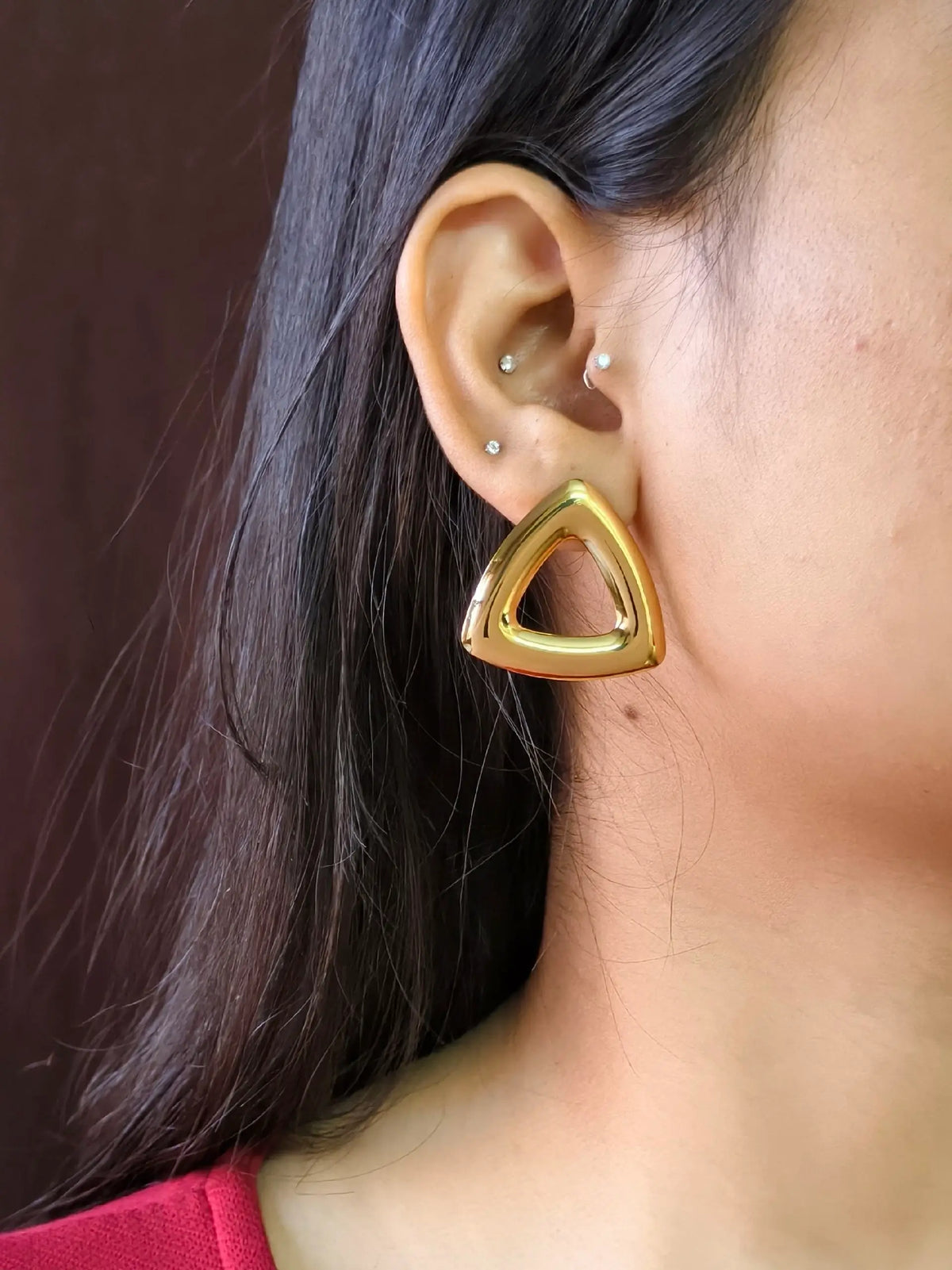 Minimal Gold Hollow Triangle Stud Earrings | AMOLA