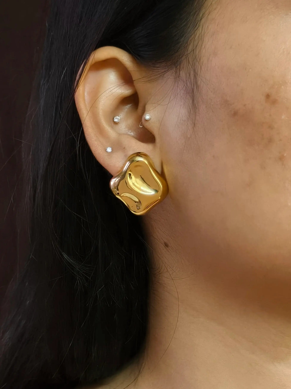 Gold-Plated Anti Tarnish Square Shaped Stud | AMOLA
