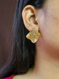 Golden Textured Wave Minimal Stud Earrings | AMOLA