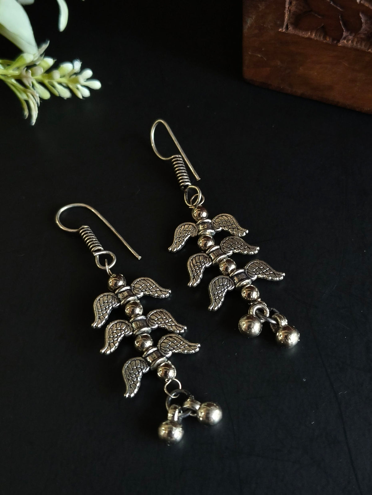 German Silver Winged Motif Hooks Earring| AMOLA
