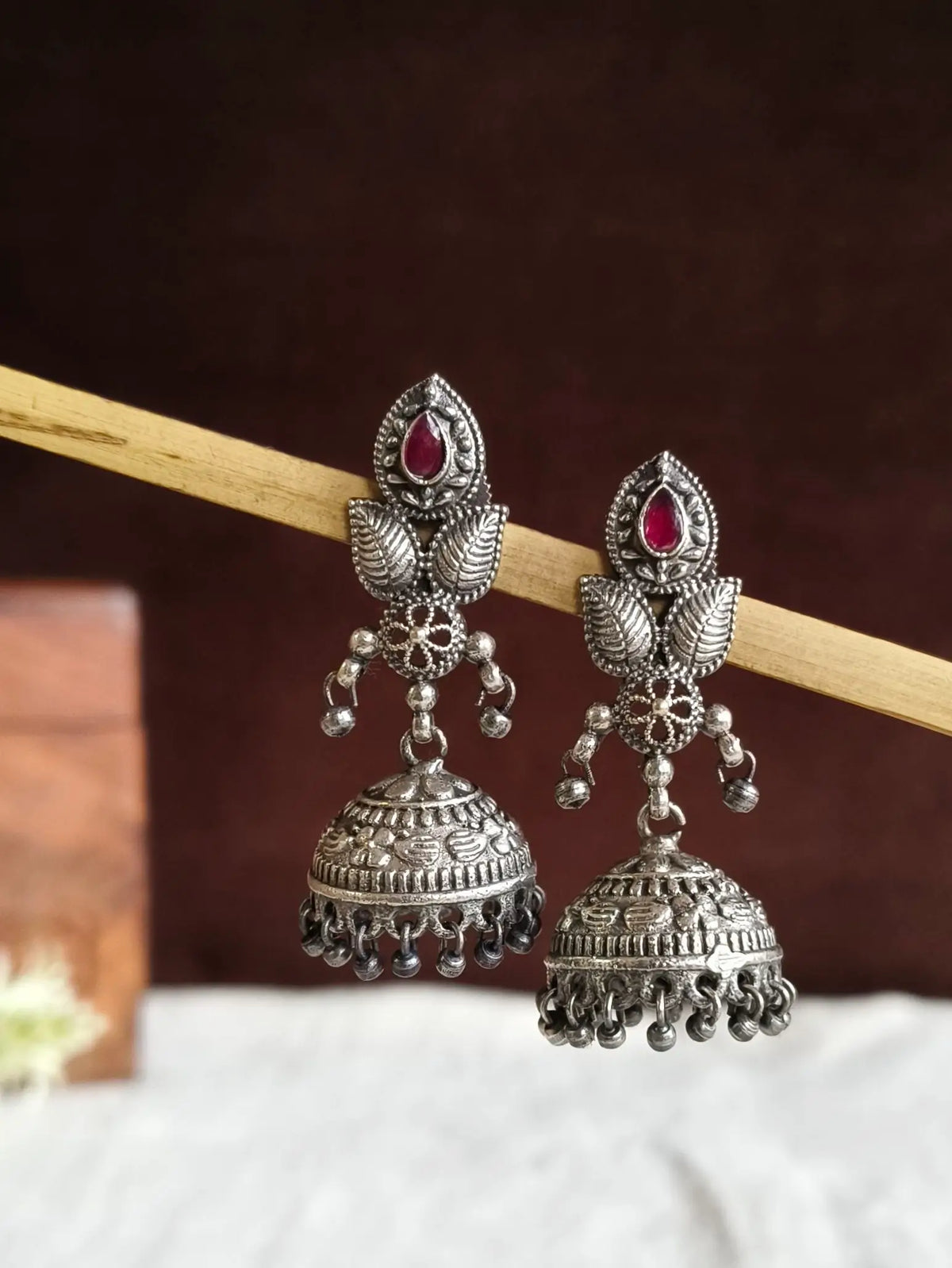 Antique Oxidized Floral Dome Jhumka Earring | AMOLA