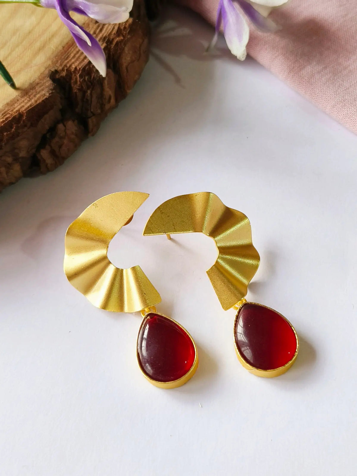 Golden Monalisa Stone Dangler Earrings | AMOLA