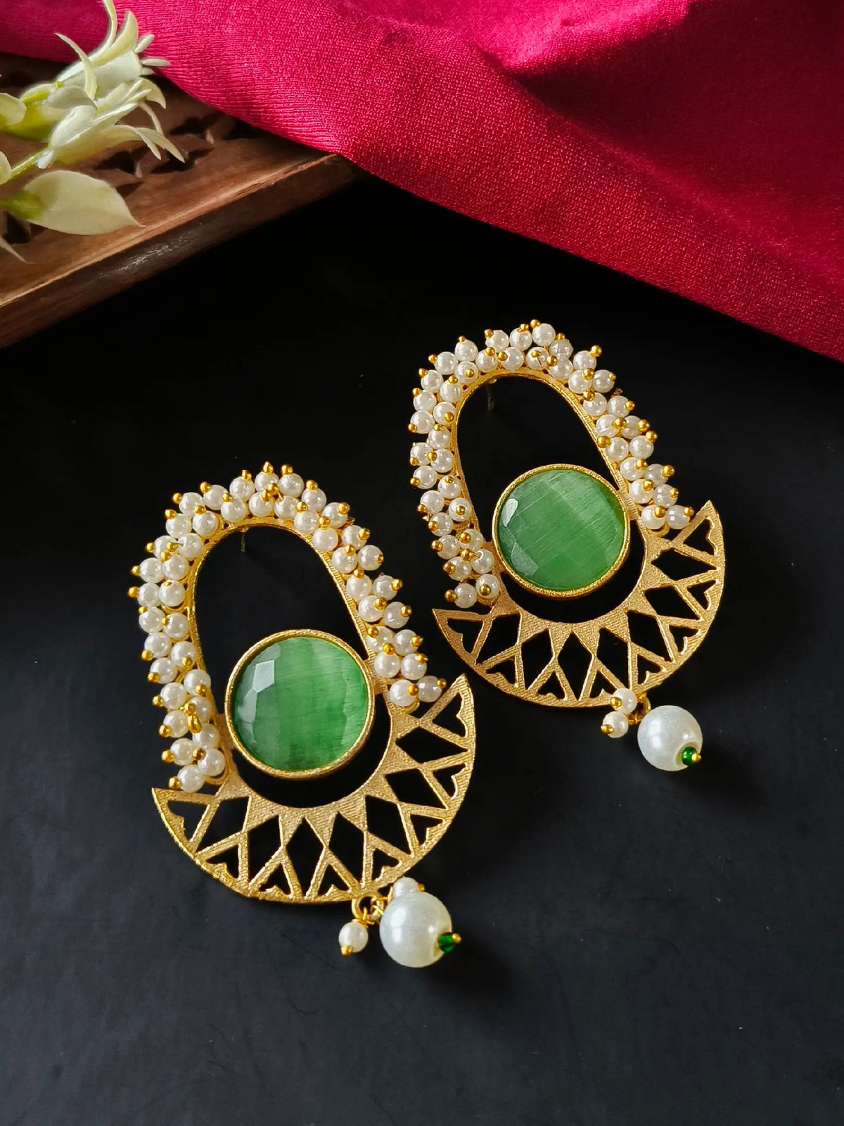 Golden Monalisa Stone Contemporary  Earrings | AMOLA