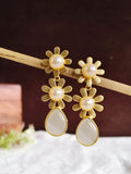 Golden Floral Pearl Drop Danglers Earring | AMOLA
