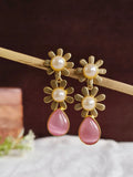Golden Floral Pearl Drop Danglers Earring | AMOLA