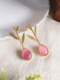 Red Teardrop Stone Golden Leaf Earring | AMOLA