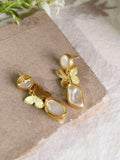Golden Pearl-Beaded Butterfly Drop Earrings | AMOLA