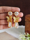 Golden Pearl-Beaded Butterfly Drop Earrings | AMOLA