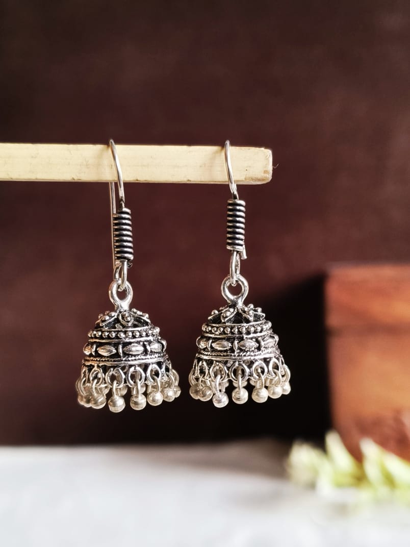 Silver Tone German Silver Dome Jhumka | AMOLA