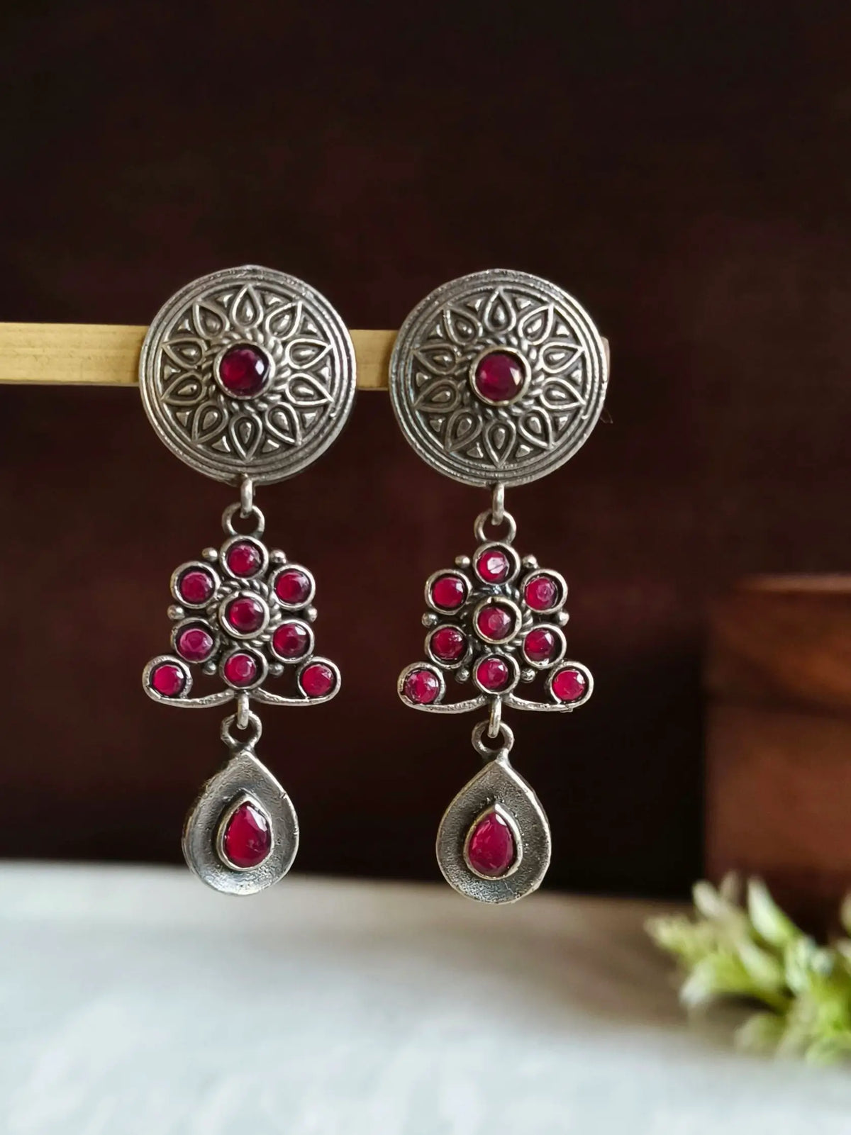 Elegant Gemstone Oxidized Dangler Earring | AMOLA