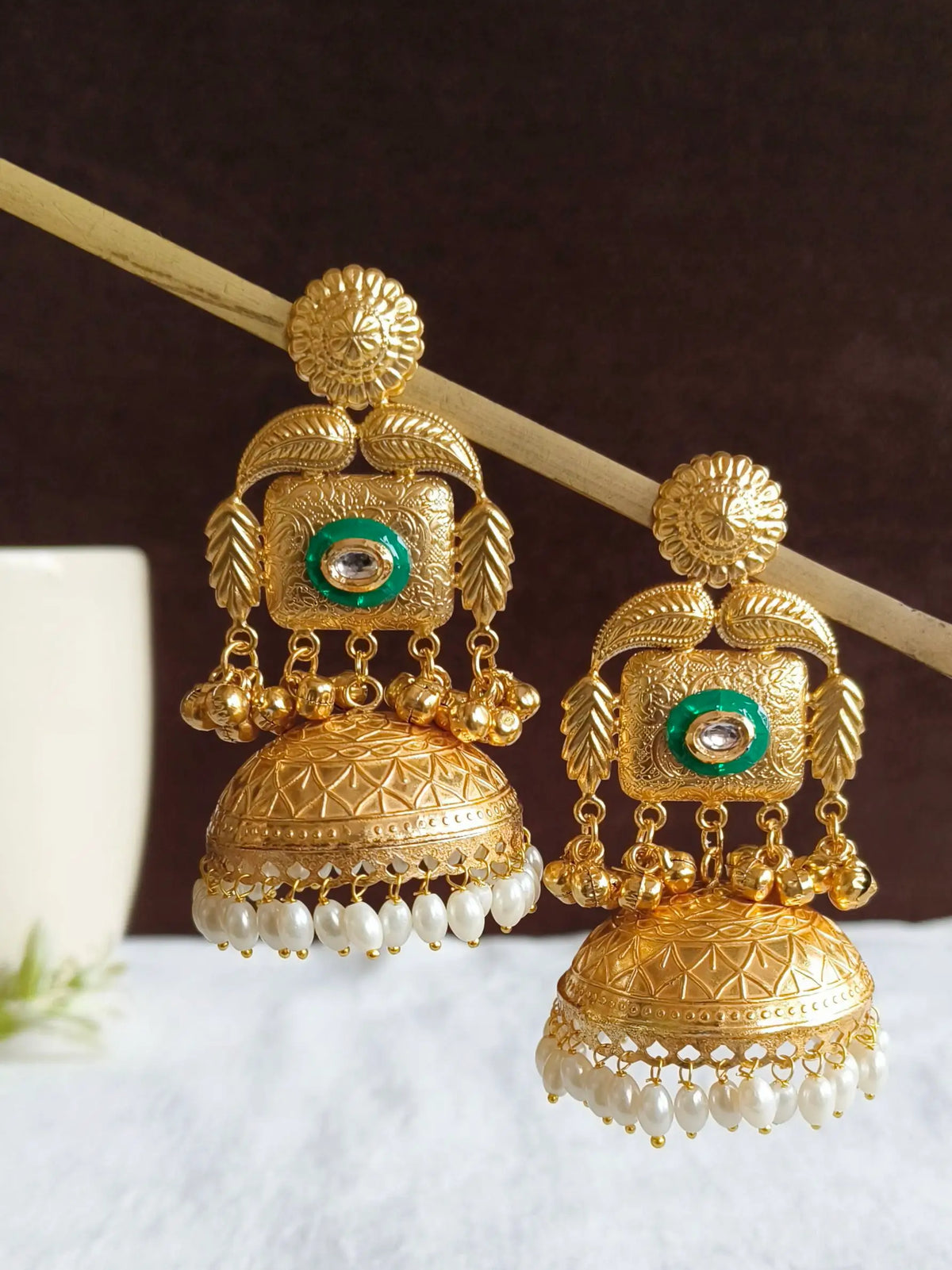 Premium Golden Pearl Drop Jhumki Elegance | AMOLA