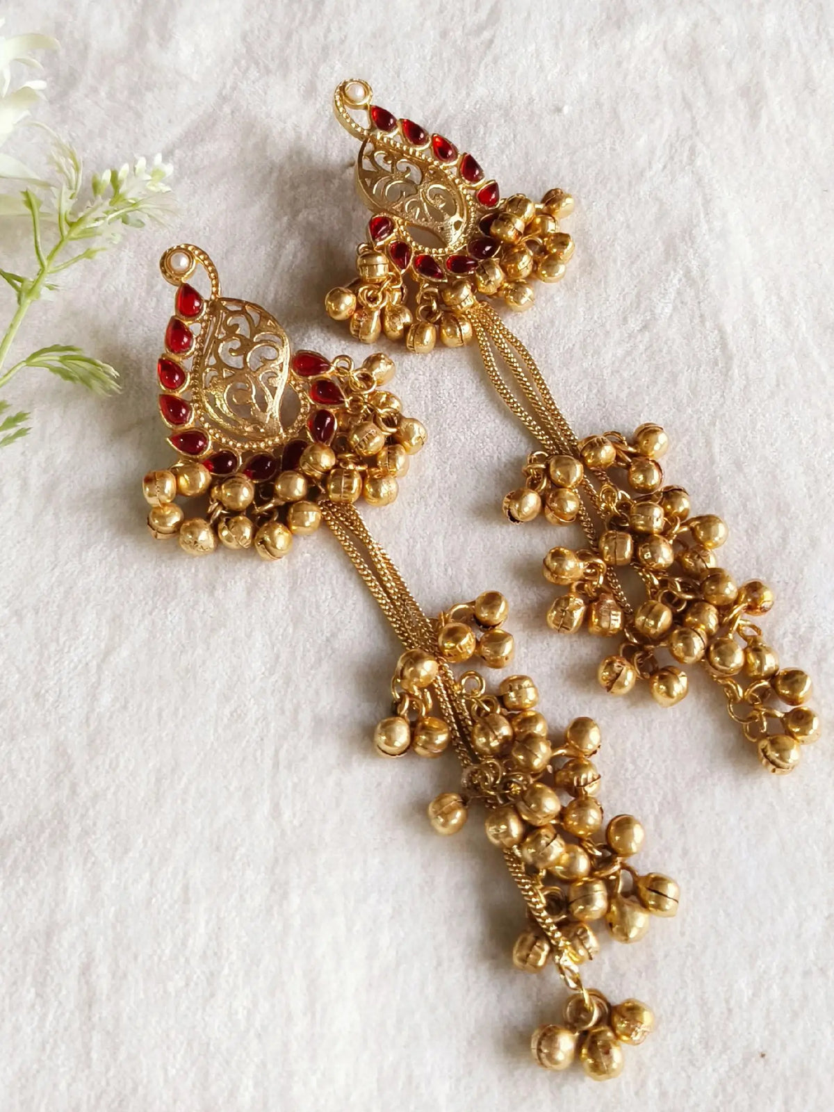 Red-Stone Kashmiri Ghungroo Drop Earrings | AMOLA