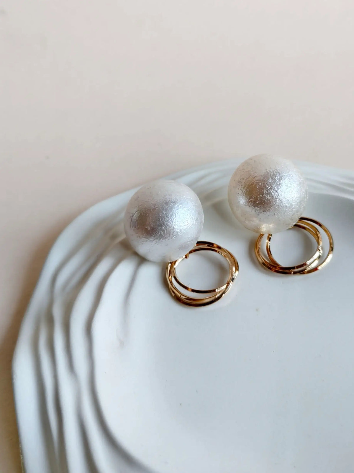 Golden Cotton Pearl Hoop Earrings | AMOLA