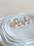 Gold Flower Pearl Anti-Tarnish Stud Earrings | AMOLA