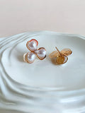 Gold Flower Pearl Anti-Tarnish Stud Earrings | AMOLA